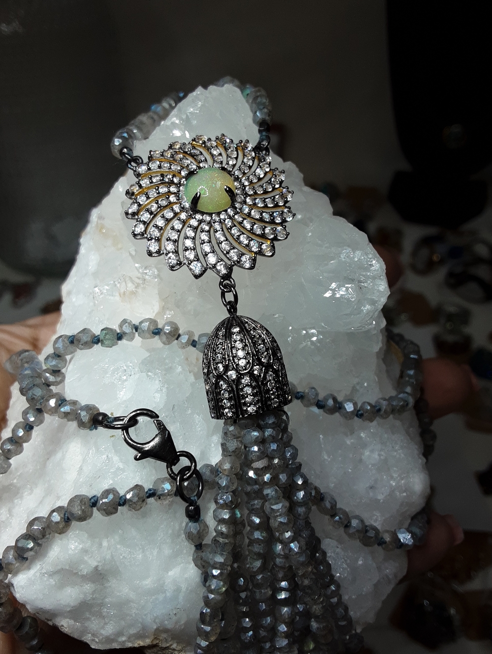 925 Genuine Moonstone, Opal And Zircon Necklace. PRICE IS FIRM.